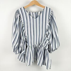 NWT Habitual Girl Striped Balloon Sleeve Blouse Blue White Size 14‎
